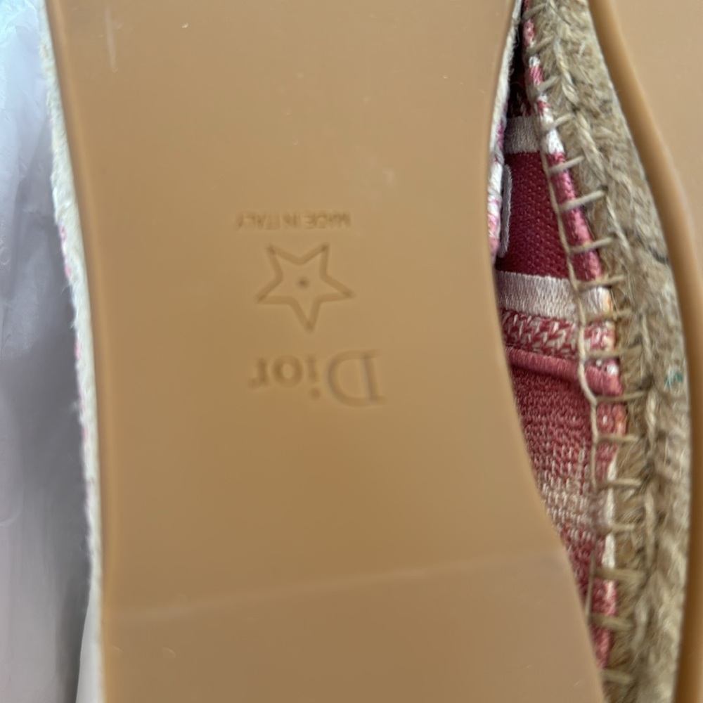 Christian Dior Granville logo espadrille flats linen pink beige sz 37.5 with box - Picture 10 of 10